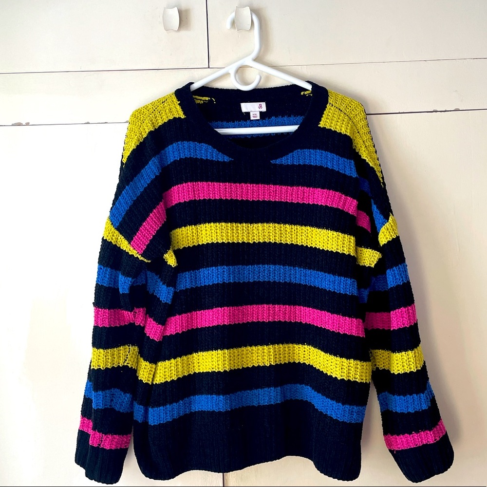 Comfy cute & warm black oversized chunky knit striped sweater
